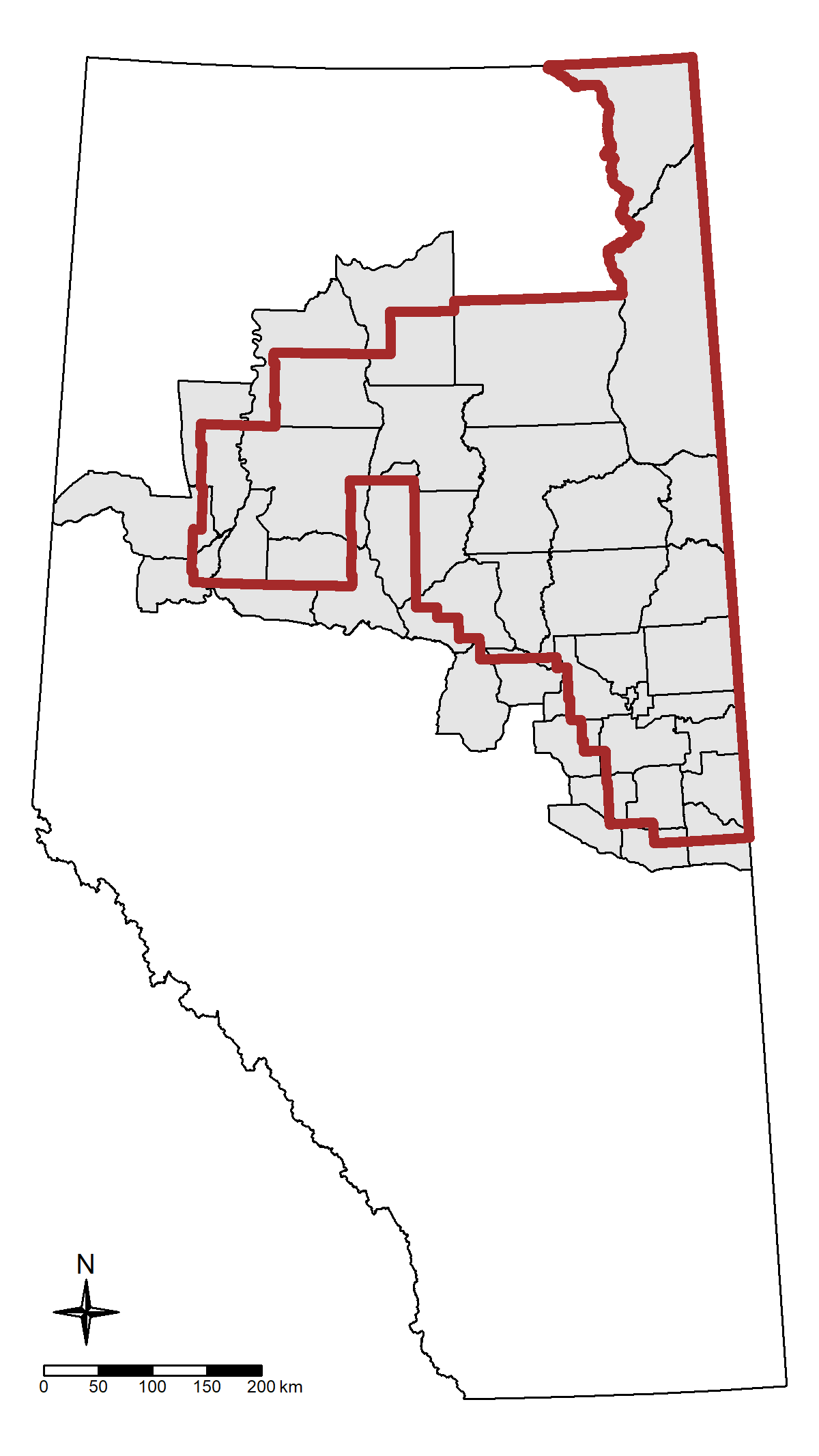 Figure 1. Study Area - Oil Sands Region boundary outlined in red.
